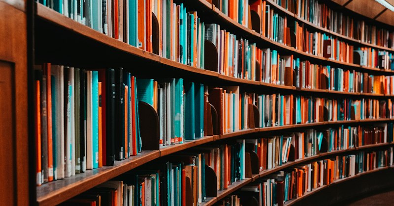 Libri e scaffali di una biblioteca